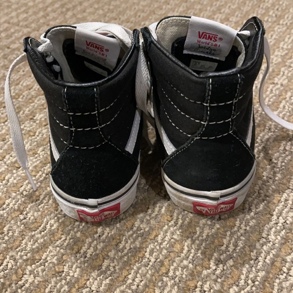 Kids Black/white suede and fabric high top sneakers. - Picture 4 of 5